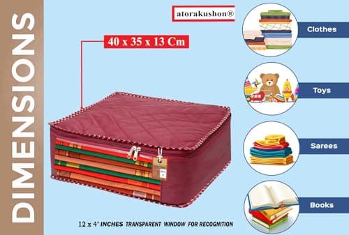 atorakushon Fabric Foldable Saree Covers Garments Clothes Storage Bag Wardrobe Organizers With Double Zip Lock For Lehenga Suit Dress Accessories 4 Pieces Maroon — view 4