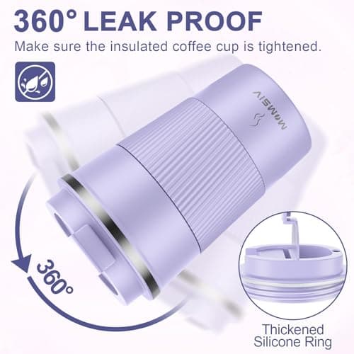 MOMSIV Coffee Cup, Insulated Coffee Cup with Leakproof Lid, Non-Slip Vacuum Reusable Stainless Steel Eco-Friendly Travel Office Mug for Hot and Cold Water Coffee and Tea, 380ml/13oz(Purple) — view 5