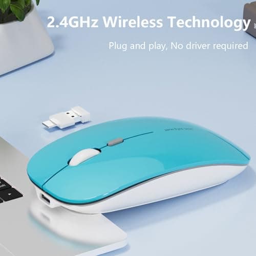 Uiosmuph Q5 Wireless Mouse, Silent Rechargeable Mice for Laptop, Slim- Blue — view 2