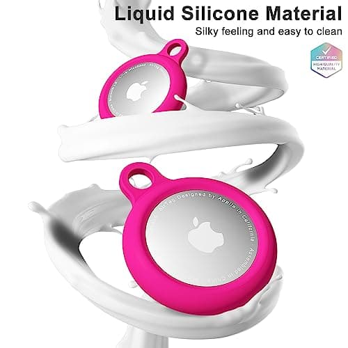oakxco for Airtag Keychain Silicone, Airtag Holder with Key Ring, Air Tag Cover Cute Accessories for Kids, Luggage, Car Dog Collar, Car, Compatible with Apple Airtag Case Waterproof Tracker, Hot Pink — view 2