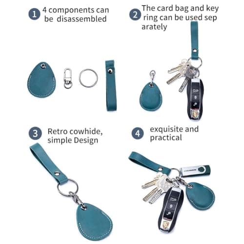 Hrlace Leather Access Card Holder RFID Key Fob NFC Smart Key Tag Protective Case Card RFID Pod ID Card Protective Cover General Access Card Case Leather Key Ring Olive Green — view 3