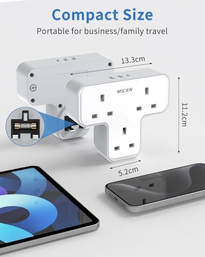 Plug Extension Socket,Mscien Plug Adapter 3 Way with 3 USB(1 Type-C), Multi Plug Adaptor Wall Socket Plug Extender UK 13A Power Extension Plug For Home Dorm Kitchen Office — view 6