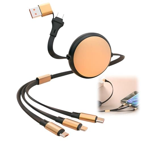 120W Retractable Multi Charger Cable 2 in 3, Fast Charging Cable USB A/C to PD/USB C/Micro B, Cord For Smartphones, Laptops, Tablets, Portable Travel Car Accessories, Tangle Free Black Gold 1.2M — view 2