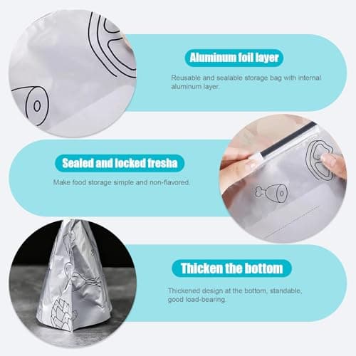 60 Pcs 3 Sizes Zipper Sealable Foil Bags,Reusable Aluminum Foil Sealable Storage Bags, Stand Up Foil Bag with Label and Zip Lock for Kitchen Vegetable Fruit Meat Storage and Freezable Food — view 3