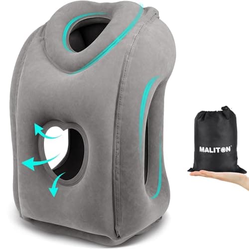 Maliton Inflatable Travel Pillow, Neck Support for Airplane (Dark Grey)