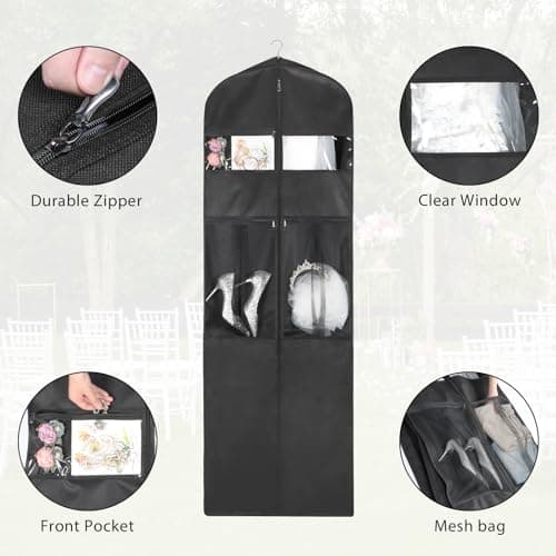Syeeiex Wedding Dress Bag, Carry On Garment Bag Dress Cover 72 Inch Dress Carrier with Large Pockets & PVC Transparent Window, Breathable Dress Carriers for Women Travel for Wedding and Feast, 1 Pack — view 3