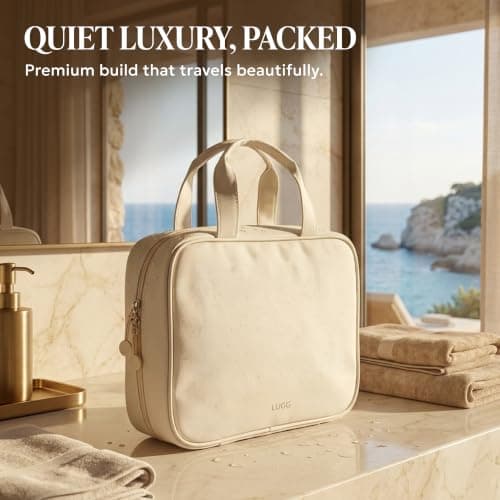 LUGG Travel Toiletry Bag - Toiletry Bags for Women with Hanging Hook, Spacious Waterproof Makeup Bag, Multiple Compartments, Multipurpose Travel & Holiday Essentials, 19 x 8 x 25 cm - Stone — view 3