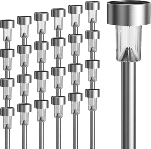 GIGALUMI Solar Lights Outdoor Garden Waterproof,24 Pack,Stainless Steel LED Solar Garden Lights for Patio, Lawn, Yard and Landscape Decor, Warm White