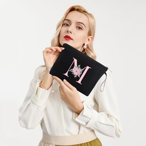 Vavabox Personalised Initial Make Up Bag, Gifts for Women (M, Black) — view 6