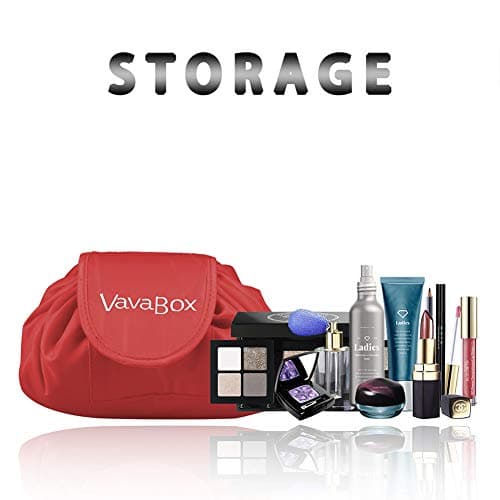 Vavabox Lazy Drawstring Makeup Bag, Flat Lay Cosmetic Bags (Red) — view 2