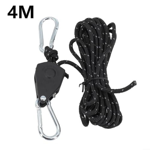 Adjustable Tent Rope, 4M Lifting Pulley System With Carabiner, Stainless Steel And Nylon Hanger For Camping Tents, Awnings, Canopies, Backpacks(Black) — view 4
