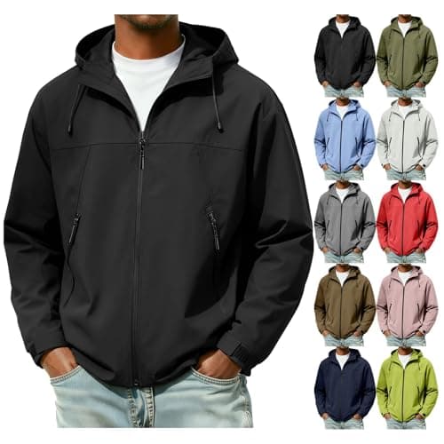 Anbiryeik Waterproof Jackets Mens Windproof Hooded Raincoat Lightweight Packable Softshell Jacket Fast Dry Breathable Summer Windbreaker Pullover Top for Running Cycling Climbing Walking Black M