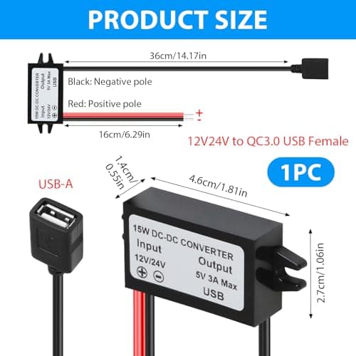 Lueden DC-DC Converter 12V/24V to USB 5V 3A Adapter DC-DC Step Down Adapter — view 2