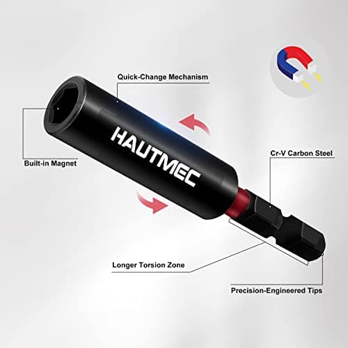 HAUTMEC 2PCS Magnetic Impact Drill Bit Holder, Universal 1/4" Hex Shank Bit Holder Extension, Durable Chrome Vanadium Steel, Quick-Change Screwdriver Bit Adapter, HT0163 — view 2