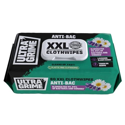 UltraGrime Antibacterial Lavender Wet Wipes Alcohol-Free Heavy-Duty Cleaning Cloths & Hand Wipes - Multi-Purpose Kitchen, Toilet, Floor & Surface Cleaning - Extra Large Cloth Wipes (Pack of 80)