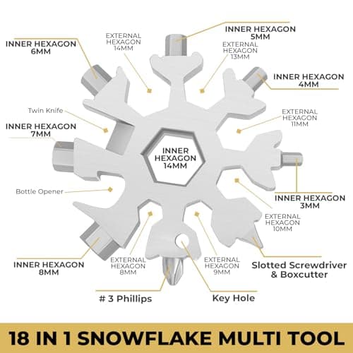 WedDecor Smart Portable 18-in-1 Snowflake Multi Tool with Screwdriver, Wrench, Bottle Opener for Outdoor Travel, Camping, Daily Tool & Keyring, Multifunctional Portable Gadget, Silver, Pack of 2 — view 3