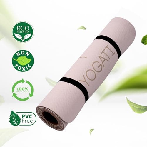 YOGATI Yoga Mat with Alignment Lines. Yoga Mats with carry strap perfect for Pilates and Fitness Workout, Eco Friendly Non Slip Thick Yoga Mats for women and men - Yoga Matt. (Brown) — view 5