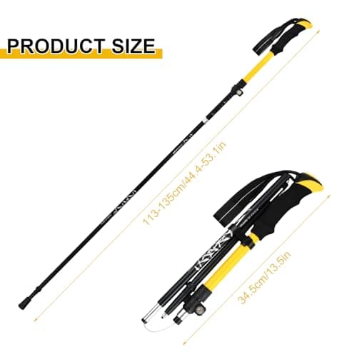 2 Pack Trekking Poles, Collapsible Walking Poles, Lightweight Hiking Sticks for Women Men, with Quick Lock System, Folding, Ultralight for Camping, Backpacking, Mountaining, 113-138cm (Yellow) — view 2