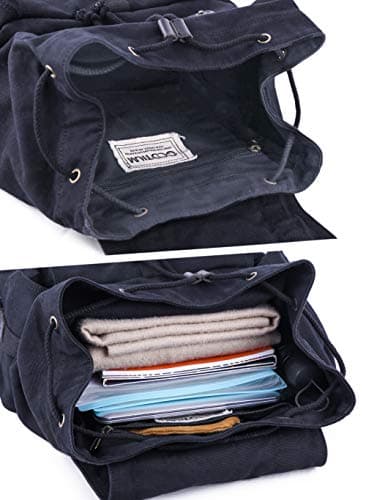GOOTIUM Canvas Backpack - Vintage Outdoor Rucksack Travel Day Pack, Black — view 6