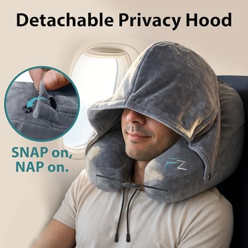 FLOWZOOM AIR Travel Neck Pillow for Airplane Inflatable Hooded Grey Size M — view 5