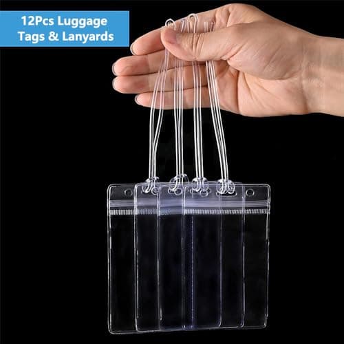 12 Pack Cruise Luggage Tag Holder with Lanyard, Clear Suitcase Tags Luggage Labels Covers, Waterproof Zip Sealing, Durable Travel Tags — view 2
