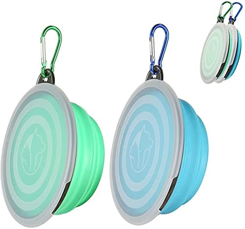 SLSON Collapsible Dog Bowls 2 Pack Dog Travel Bowl with Lid and Carabiners Pet Feeding Water Bowl Portable Dog Feeder for Walking, Travelling and Daily Use(350ml)