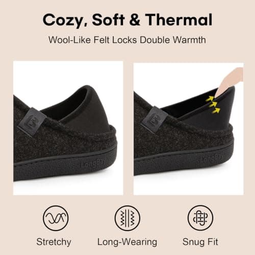 LongBay Mens Slippers Indoor Outdoor Memory Foam House Shoes Black 12 UK — view 4