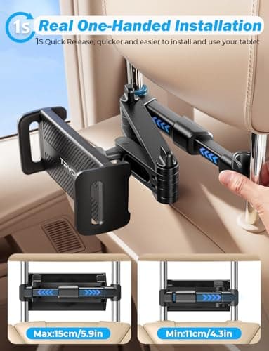 TRYONE Car Headrest Tablet Holder Mount Stretchable Backseat Tablets Stand for Kids, Car Seat Mounts Compatible with iPad Pro 12.9 Air Mini, iPhone, Galaxy Tab, Switch, All 4.7-12.9" Screen Devices — view 3