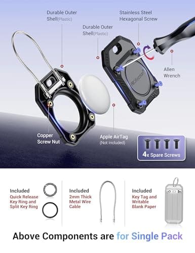 PROfezzion 2-Pack Secure Air Tag Holder with Wire Cable, Key Ring & Key Tag — view 2