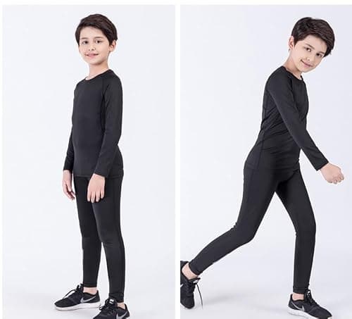 Dtone Kids Athletic Base Layer Set Boys Thermal Long Sleeve Top and Leggings for Football Sport Ski Black 4-5 Years — view 6