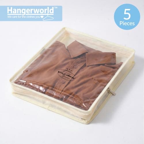 HANGERWORLD Pack of 5 Cream Breathable Cashmere Jumper Clothing Storage Pouch Bag with Clear Front — view 3