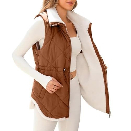 Cocila Gilet For Women Uk Fleece Full Zip Up Waist Padded Sleeveless Winter Thermal Badywarmer Casual Waitcoats (Brick Red, M) Cream Ladies Jackets Lightweight Down Jacket Packable Womens