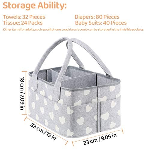 BOENFU Baby Diaper Caddy Nappy Organisers Nursery Storage Nappy Caddy Tote Newborn Shower Gift Basket Portable Car Travel Organizer with Detachable Divider and 10 Invisible Pockets for Mom Kids — view 2