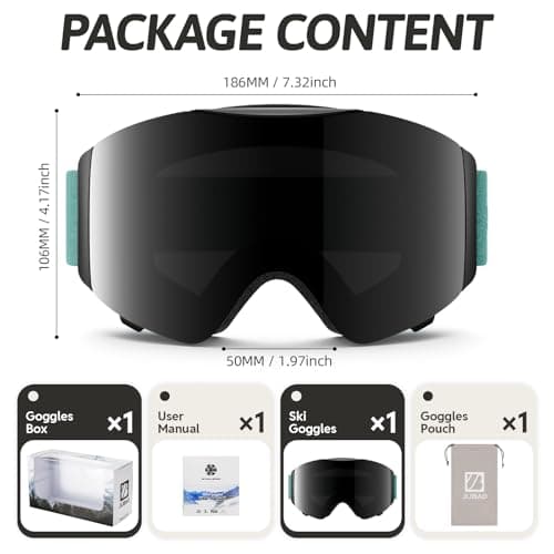 JUBAO Flip-Up Ski Goggles for Men Women, Anti-fog Magnetic OTG Snow Snowboard Goggles for Instant Defogging UV400 Protection — view 6