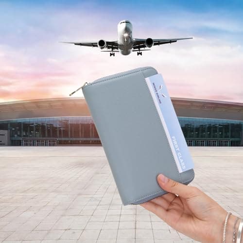 WASON Leather Zipper Travel Passport Wallet Holder RFID Blocking Cover, Passport case Pocket Slot for Card, Cash, ID, Boarding Pass and Ticket for Men, Women and Family Trips (Blue) — view 4