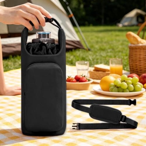 Water Bottle Holder with Strap Insulated Drawstring Carrier with Pocket — view 3