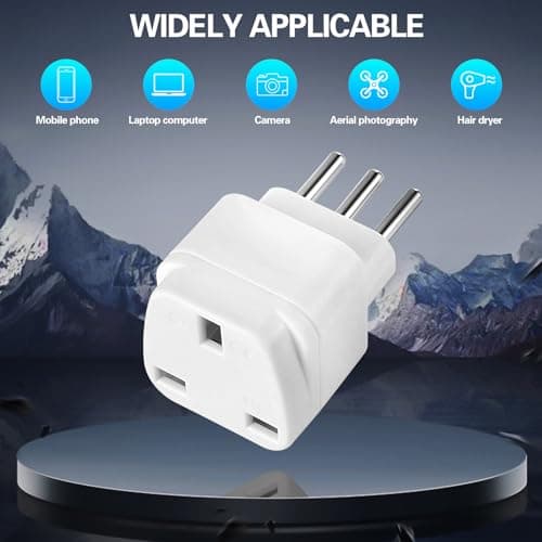 TENINYU 3-Pack UK to ITALY Plug Adapters Italy Power Converter Grounded Universal Travel Adapter 3 Pin Italian Chile International Type L Plug (White) — view 3