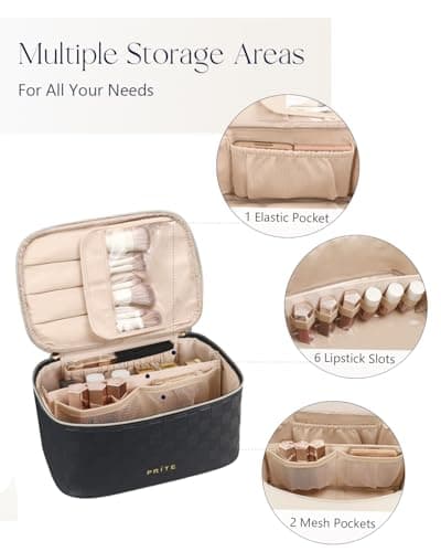 Prite Makeup Bag Toiletry Case for Women with Brush Holder, Black, Standard — view 2