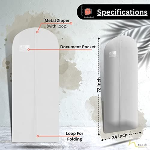 Hoesh UK Women White 72 Inches Breathable Bridesmaids Long Zip Wedding Gown Dress Travel Storage Garment Cover Bag — view 6