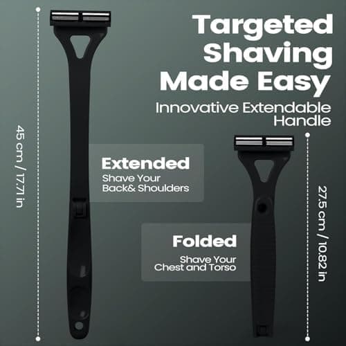 Back Shavers for Men with Foldable Long Ergonomic Handle: DIY Hair Shaver, Replaceable Safety Blade & Portable Razor Groomer for Men, Wet & Dry Shaving-Black — view 4