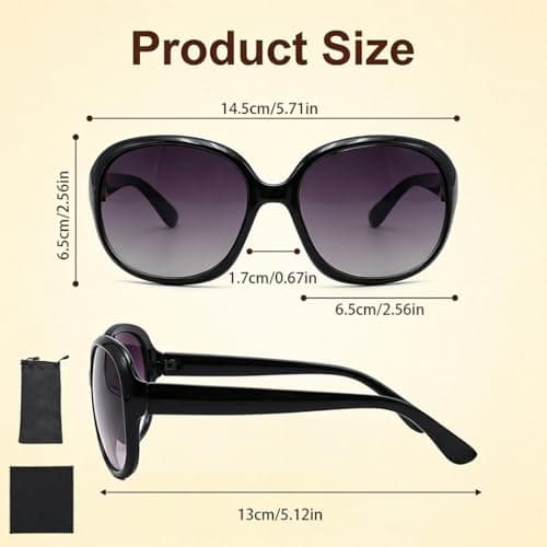 Fawley Oversized Sunglasses for Women Black Ladies Sunglasses Round Lightweight Polarized Sunglasses Big Driving Sun Glasses Fashion Trendy Oversized Eyewear for Sunscreen Travel Party — view 2