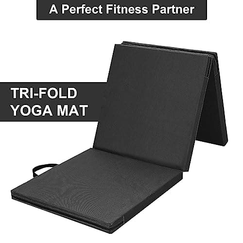 M.J COMFY-LIFE Tri-Fold Exercise Mat, 1.5" Thick Non-Slip Soft Foam Yoga Mat with Carry Strap Handles, Portable Folding Gym Mat for Yoga, Pilates, Gymnastics, Home Workout, Camping (Black) — view 5