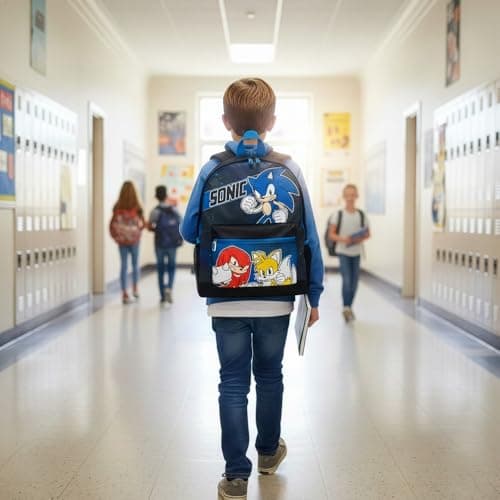 Sonic The Hedgehog Boys Backpack, Kids School Bag, Blue Black Gaming Rucksack with Front Pocket & Side Mesh, Lightweight School Travel Bag — view 5