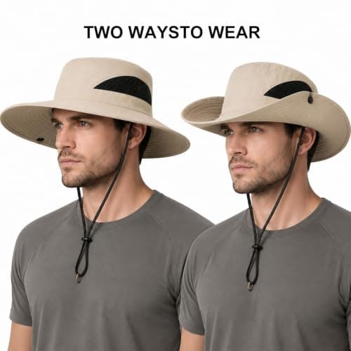 newhsy Wide Brim Sun Hat Mens UPF50 Breathable Mesh Foldable Bucket Safari Hat for Fishing Hiking Travel (Khaki) — view 5