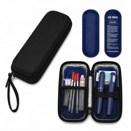 Insulin Cooler Travel Case with 2 Ice Packs, Compact Medicine Cool Bag for Travel & Hand Luggage, Diabetic Supplies Case for Insulin Pens, Injection Pens, Needles & Swabs, Black