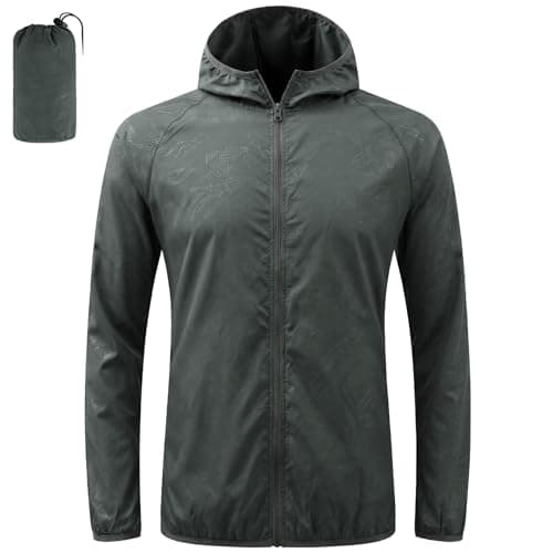 BSBUY Mens Waterproof Jackets Lightweight Rain Jacket Packable Hooded Rain Coats Fast Dry Raincoat Windproof Shell Jacket with Storage Bag Solid Color Pullover Top for Travel Running Hiking Camping