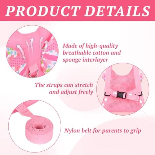 Toddler Leash Harness,3-in-1 Backpack Leash for Toddlers,Reins for Toddlers Girls,Toddler Reins for Walking 1-3 Years,Butterfly Wings Design,Adjustable Safety Child Reins for Walking,1-6 Years (Pink) — view 3