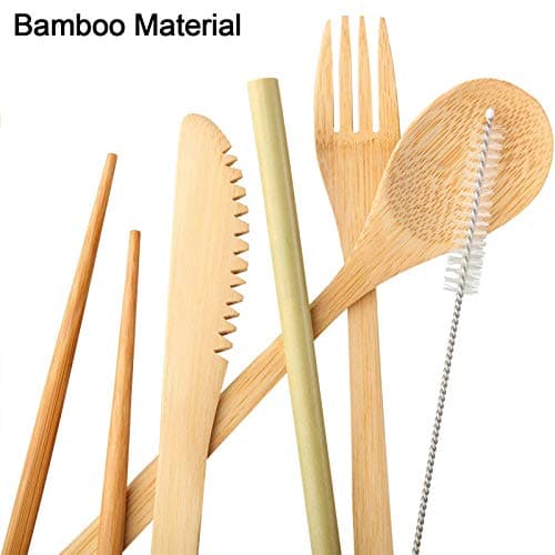 4 Sets Bamboo Travel Utensils Set, Reusable Bamboo Utensil Fork Knife Spoon Chopsticks Straw Cleaning Brush for Travel Picnic Office School (Pattern 2) — view 6