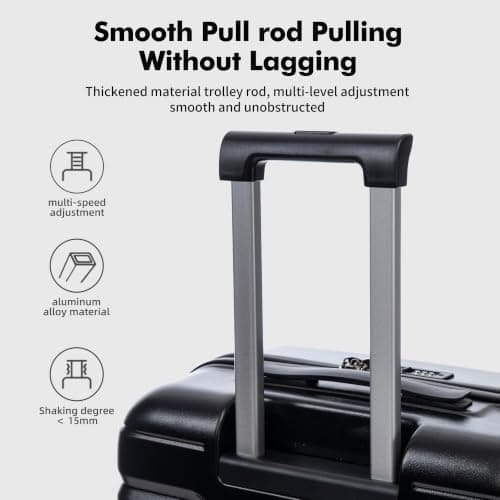 Rocklands London Suitcase Medium 25 Inch Hard Shell Lightweight Checked Luggage with 360° Rubber Spinner Wheels Durable Travel Case Telescopic Handle, TSA Lock (Black) — view 6