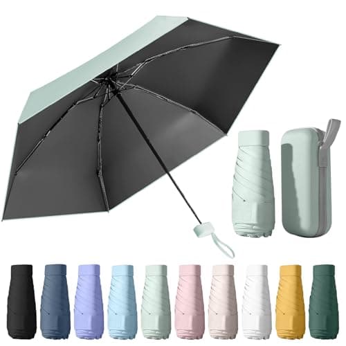 WoRuyKot Mini Travel Umbrella, 6 Ribs Mini Umbrella, UV Foldable with Capsule Box, Travel Waterproof and Windproof for Men and Women (Light Green)